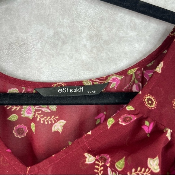 eShakti Floral Print Ruffle Georgette Dress In Maroon Women's Size XL-16 - Picture 5 of 8
